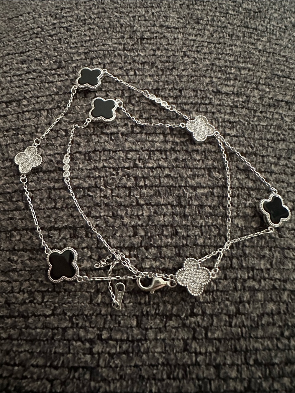 Silver Multi-Accented Black Clover Station Necklace